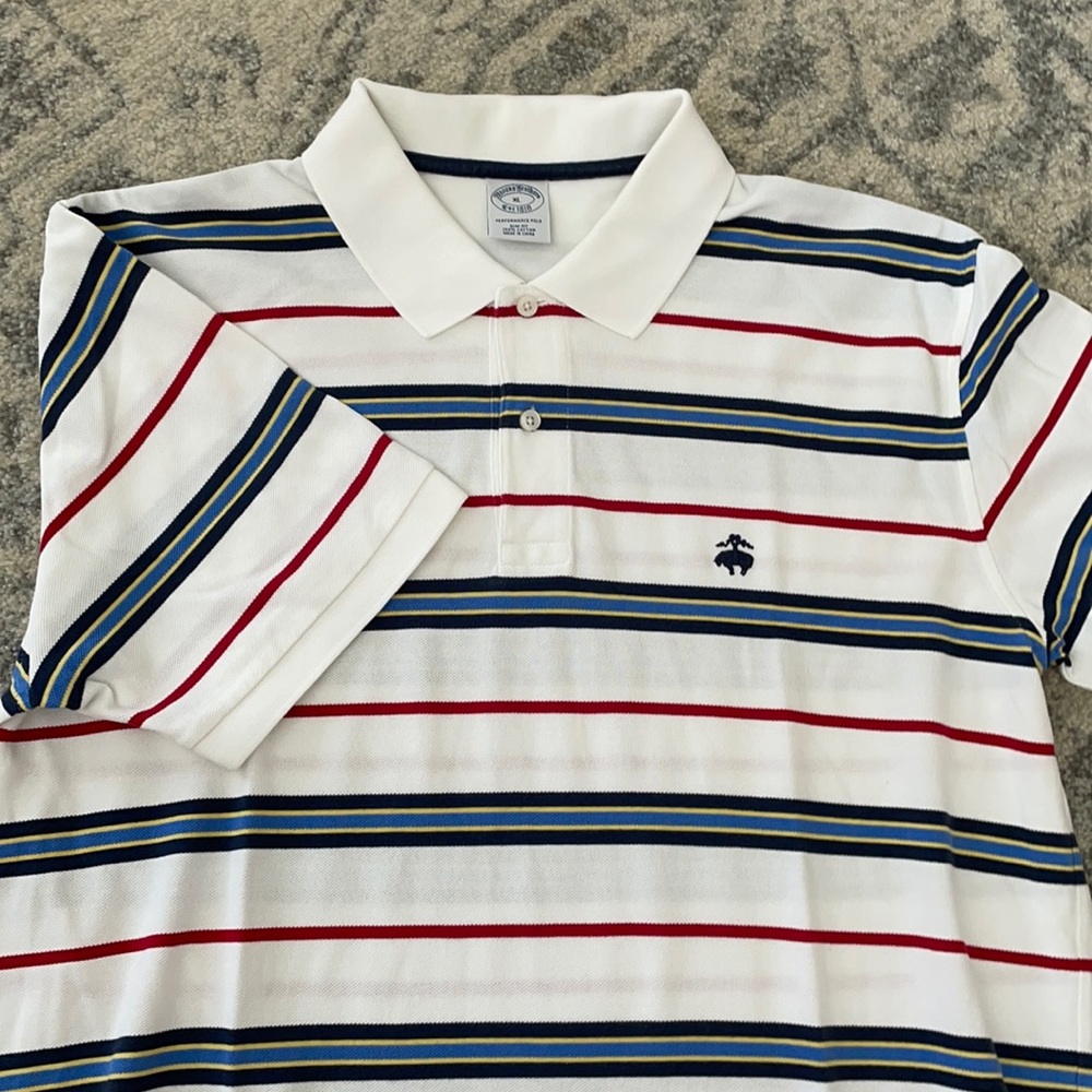 BROOKS BROTHERS WHITE POLO SHIRT STRIPES blue red 🇺🇸